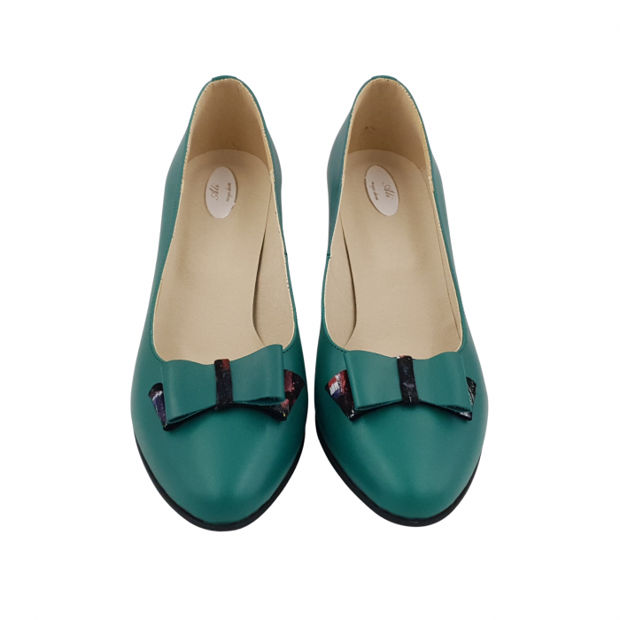 Pantofi damă eleganți, piele naturală, toc gros îmbrăcat, fundă, picasso, verde, Sandali [3]
