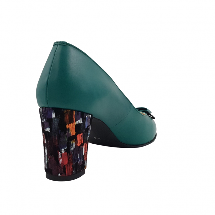 Pantofi damă eleganți, piele naturală, toc gros îmbrăcat, fundă, picasso, verde, Sandali [2]