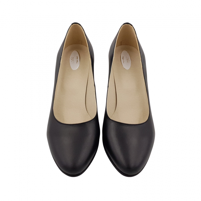 Pantofi damă eleganți, piele naturală, toc gros îmbrăcat, negru floral, Sandali [3]