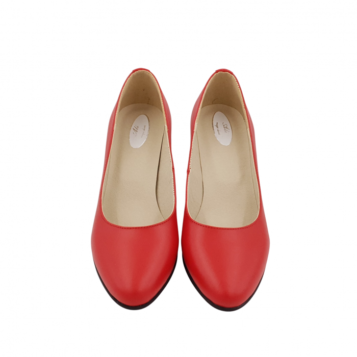 Pantofi damă eleganți, piele naturală, toc gros îmbrăcat, roșu cu linii colorate, Sandali [3]