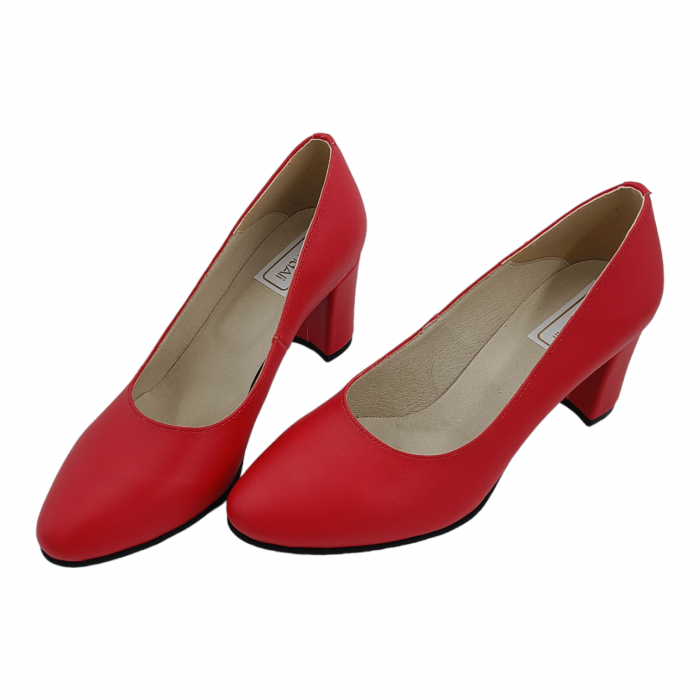 Pantofi damă eleganți, piele naturală, toc gros îmbrăcat, roșu, SANDALI [4]
