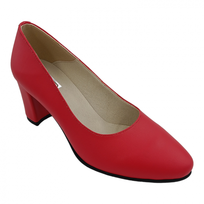 Pantofi damă eleganți, piele naturală, toc gros îmbrăcat, roșu, SANDALI [2]