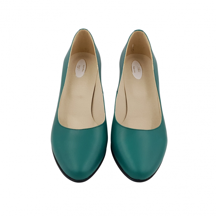 Pantofi damă eleganți, piele naturală, toc gros îmbrăcat, verde cu pătratele colorate, Sandali [3]