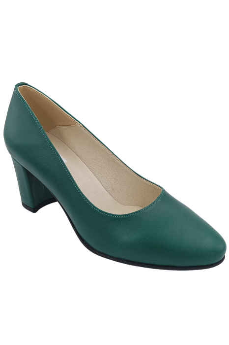 Pantofi damă eleganți, piele naturală, toc gros îmbrăcat, verde. SANDALI [2]