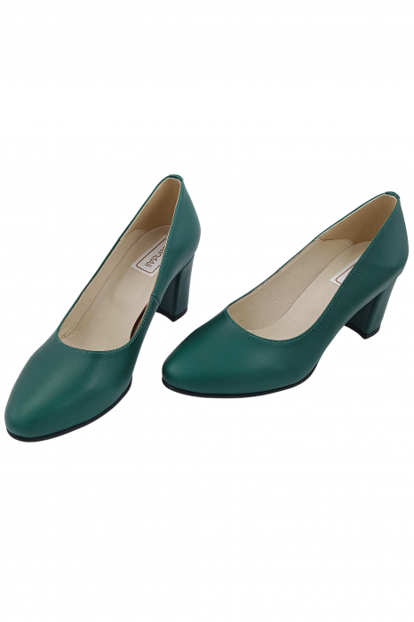 Pantofi damă eleganți, piele naturală, toc gros îmbrăcat, verde. SANDALI [4]