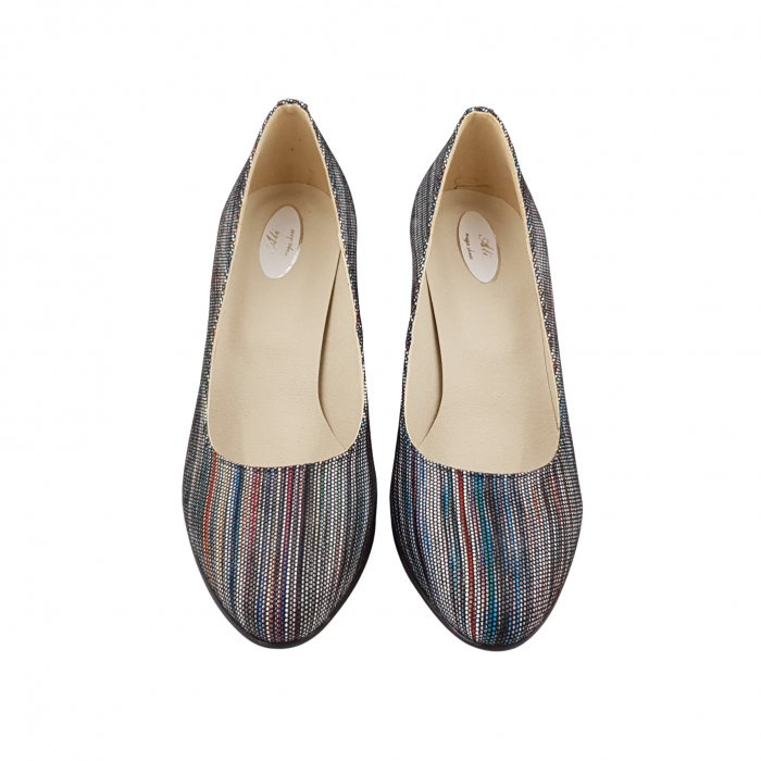 Pantofi damă eleganți, piele naturală, toc gros, linii colorate, Sandali [3]