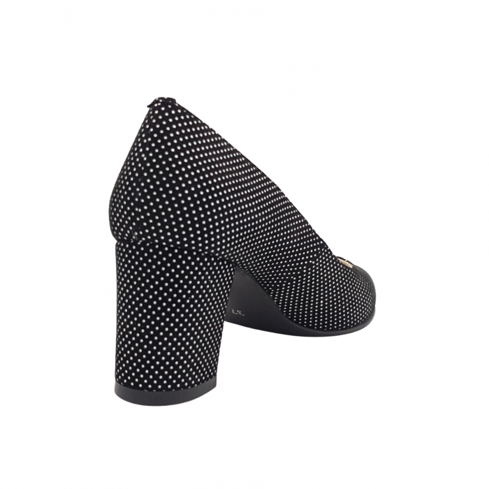 Pantofi dama eleganti, piele naturala, toc gros, negru cu buline albe, Sandali [2]