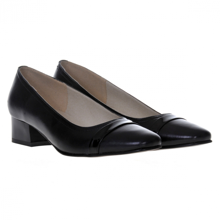 Pantofi damă eleganți , piele naturală, baretă, toc mic și gros, negru, Sandali [2]