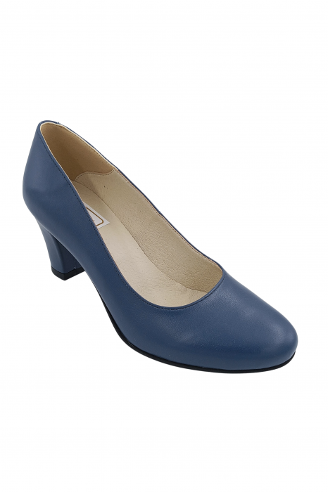 Pantofi damă eleganți, piele naturală, toc mediu gros îmbrăcat, albastru, SANDALI [2]