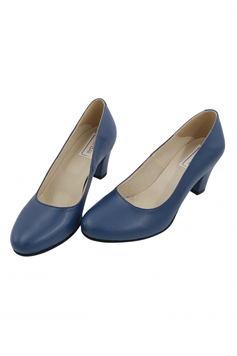Pantofi damă eleganți, piele naturală, toc mediu gros îmbrăcat, albastru, SANDALI [4]