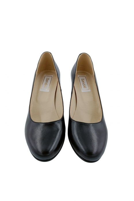 Pantofi dama eleganti, piele naturala, toc mediu gros imbracat cu glitter argintiu, negru, Sandali [4]