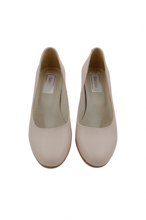 Pantofi dama eleganti, piele naturala, toc mediu gros imbracat cu glitter roz, bej, Sandali [4]