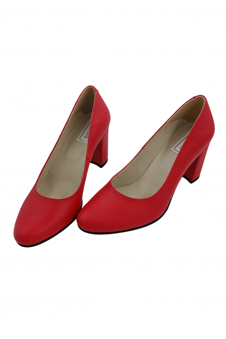 Pantofi damă eleganți, piele naturală, toc mediu gros îmbrăcat, roșu, SANDALI [4]
