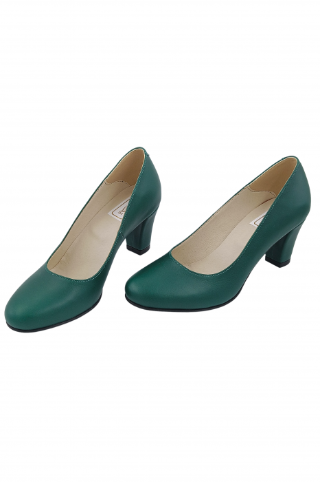 Pantofi damă eleganți, piele naturală, toc mediu gros îmbrăcat, verde, SANDALI [4]
