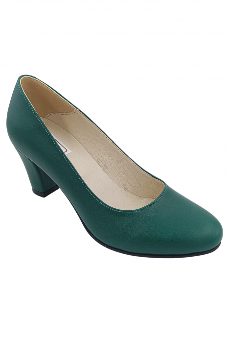 Pantofi damă eleganți, piele naturală, toc mediu gros îmbrăcat, verde, SANDALI [2]