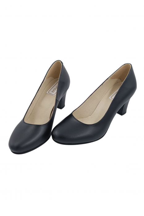 Pantofi damă eleganți, piele naturală, toc mediu gros, negru, SANDALI [4]