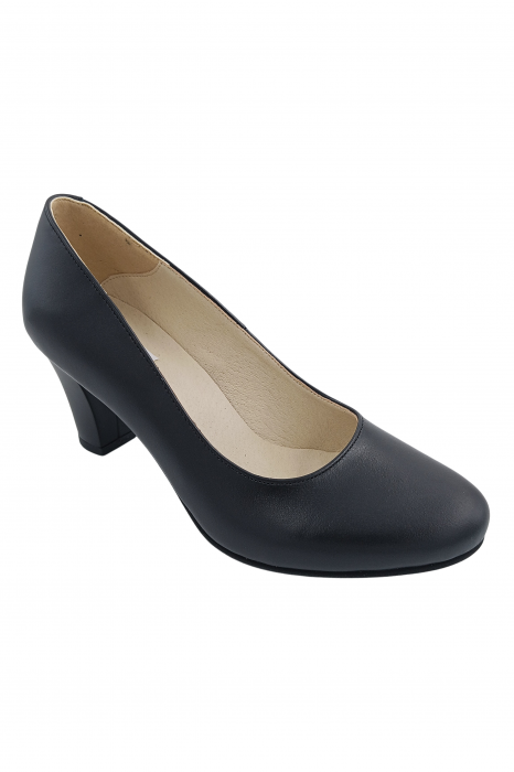 Pantofi damă eleganți, piele naturală, toc mediu gros, negru, SANDALI [2]