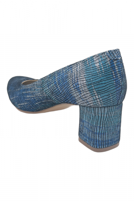 Pantofi damă eleganți, piele naturală, vârf migdalat, toc gros îmbrăcat ,albastru, turcoaz și argintiu, SANDALI [3]