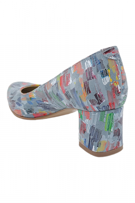 Pantofi damă eleganți, piele naturală, vârf migdalat, toc gros îmbrăcat, bleo pictat. SANDALI [3]
