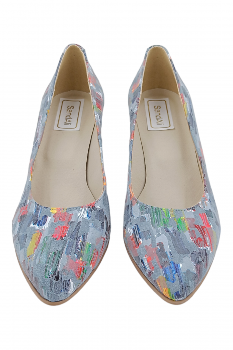 Pantofi damă eleganți, piele naturală, vârf migdalat, toc gros îmbrăcat, bleo pictat. SANDALI [4]