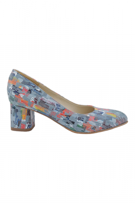 Pantofi damă eleganți, piele naturală, vârf migdalat, toc gros îmbrăcat, bleo pictat. SANDALI [2]