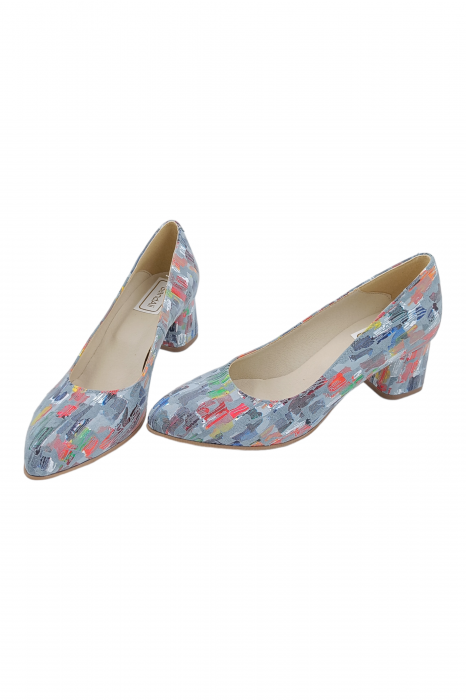 Pantofi damă eleganți, piele naturală, vârf migdalat, toc gros îmbrăcat, bleo pictat. SANDALI [5]