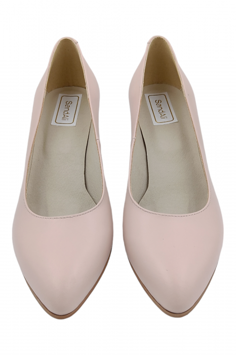 Pantofi damă eleganți, piele naturală, vârf migdalat, toc gros îmbrăcat, bej. SANDALI [4]