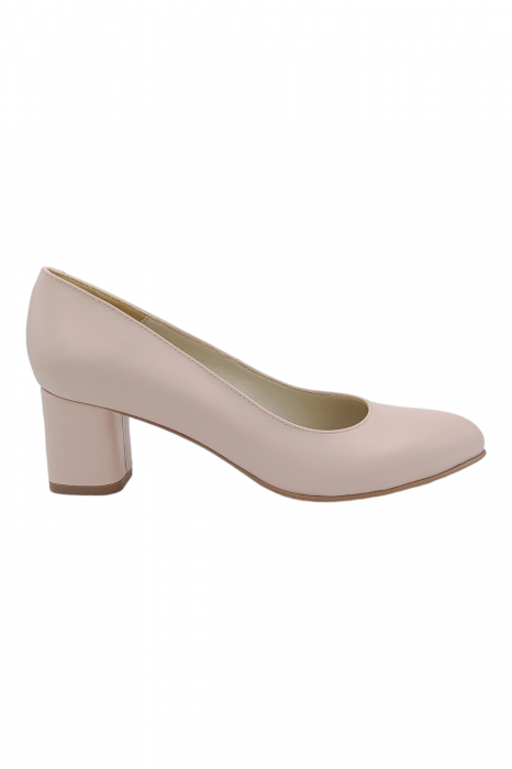 Pantofi damă eleganți, piele naturală, vârf migdalat, toc gros îmbrăcat, bej. SANDALI [2]