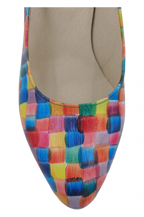 Pantofi damă eleganți, piele naturală, vârf migdalat, toc gros îmbrăcat, imprimeu pastel. SANDALI [4]