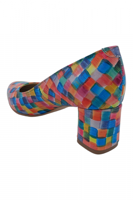 Pantofi damă eleganți, piele naturală, vârf migdalat, toc gros îmbrăcat, imprimeu pastel. SANDALI [3]