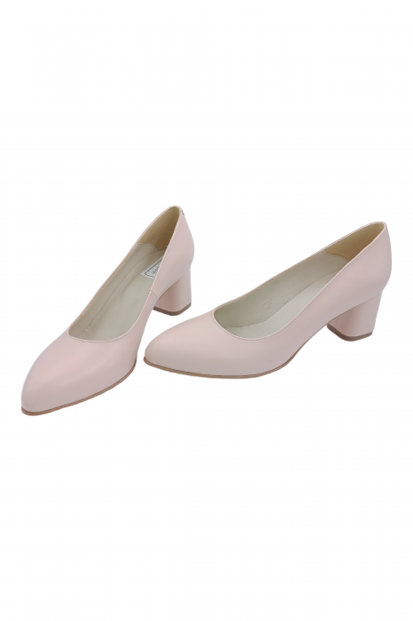 Pantofi damă eleganți, piele naturală, vârf migdalat, toc gros îmbrăcat, bej. SANDALI [5]