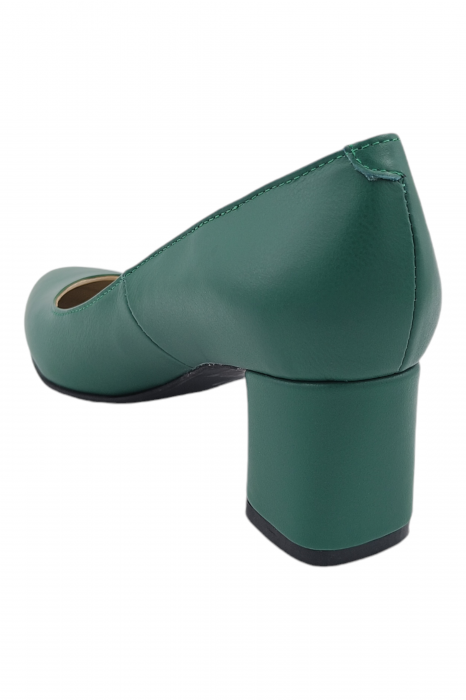 Pantofi damă eleganți, piele naturală, vârf migdalat, toc gros îmbrăcat , verde [3]