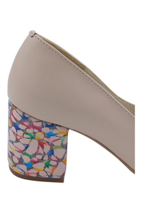 Pantofi damă eleganți, piele naturală, vârf pătrat, toc gros îmbrăcat, bej roz [3]