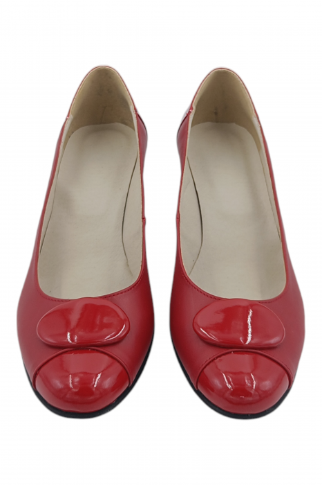 Pantofi damă eleganți, piele naturală cu lac, vârf rotund, toc mic si conic, rosu [5]