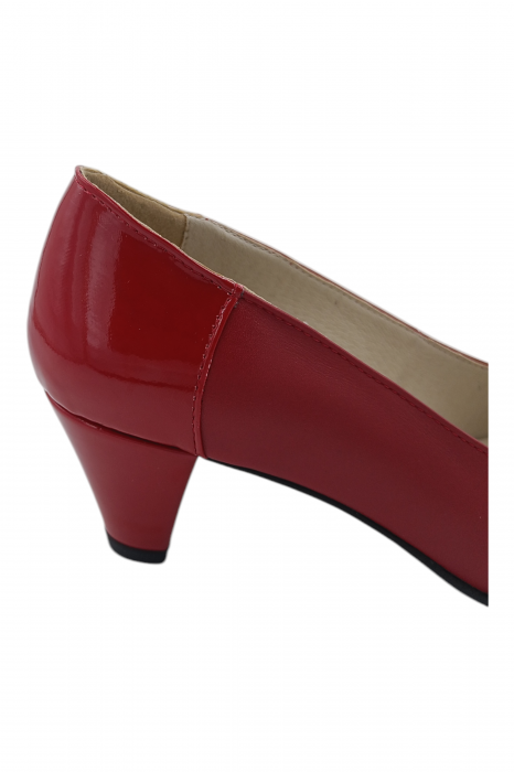 Pantofi damă eleganți, piele naturală cu lac, vârf rotund, toc mic si conic, rosu [2]