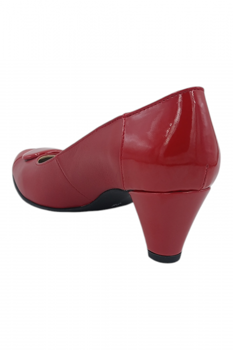 Pantofi damă eleganți, piele naturală cu lac, vârf rotund, toc mic si conic, rosu [4]