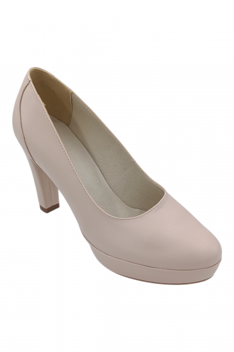 Pantofi damă eleganți, piele naturală, vârf rotund, toc înalt îmbrăcat, bej roz [2]