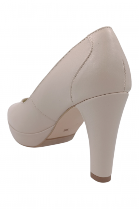 Pantofi damă eleganți, piele naturală, vârf rotund, toc înalt îmbrăcat, bej roz [3]