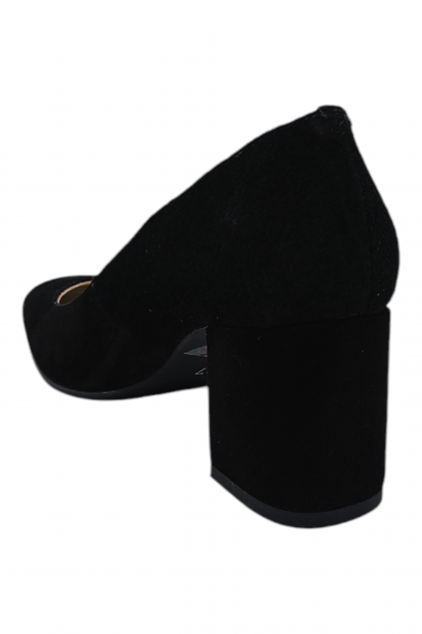 Pantofi damă eleganți, piele naturală întoarsă, vârf pătrat, toc gros, negru [3]