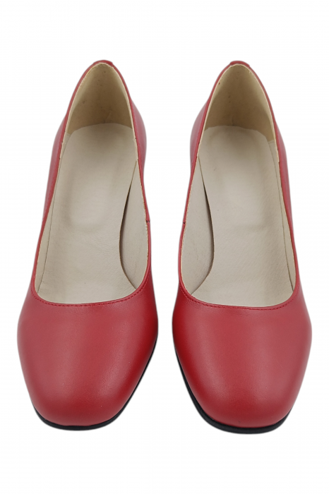 Pantofi damă eleganți, piele naturală, vârf pătrat, toc gros, imprimeu picasso, roșu [4]