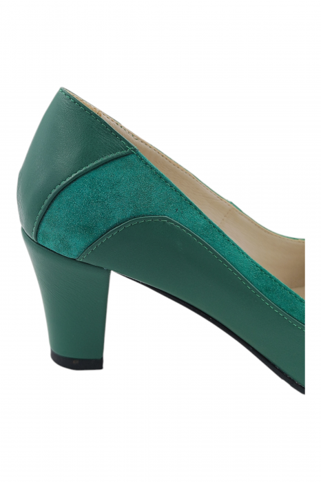 Pantofi damă eleganți, piele naturală, vârf rotund, toc gros mediu, verde [4]