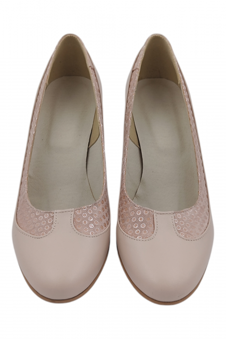 Pantofi damă eleganți, piele naturală, vârf rotund, toc gros mediu, bej [4]