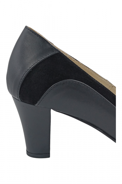 Pantofi damă eleganți, piele naturală, vârf rotund, toc gros mediu, negru [4]