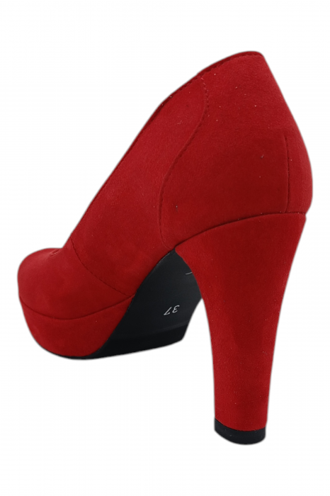 Pantofi damă eleganți, piele întoarsă, vârf rotund, toc înalt îmbrăcat, roșu [3]