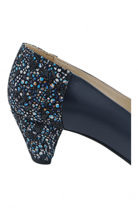 Pantofi damă eleganți, piele naturală, vârf rotund, toc mic si conic, albastru [2]
