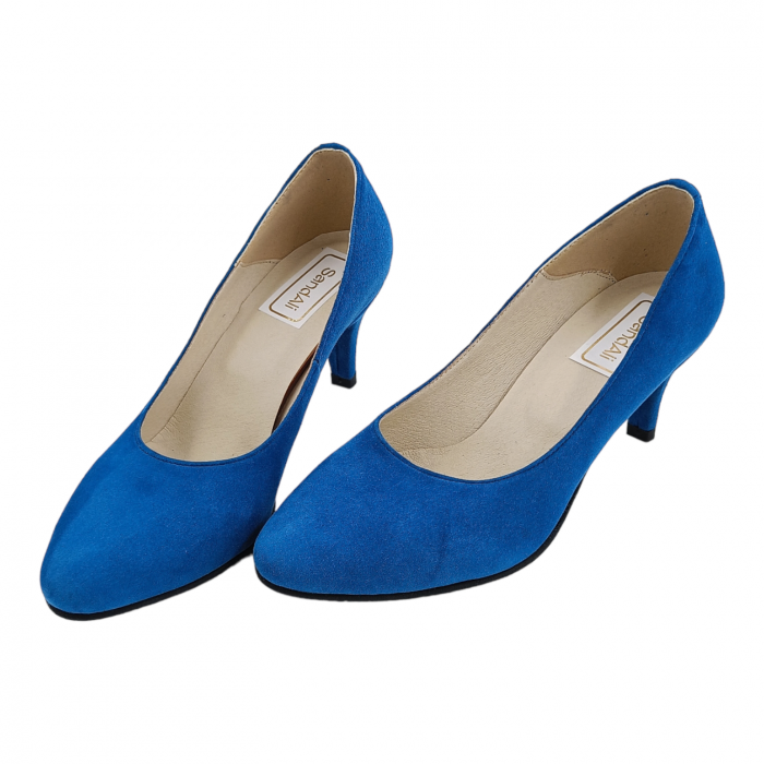 Pantofi damă eleganți, piele naturală velur, toc cui, albastru. SANDALI [4]