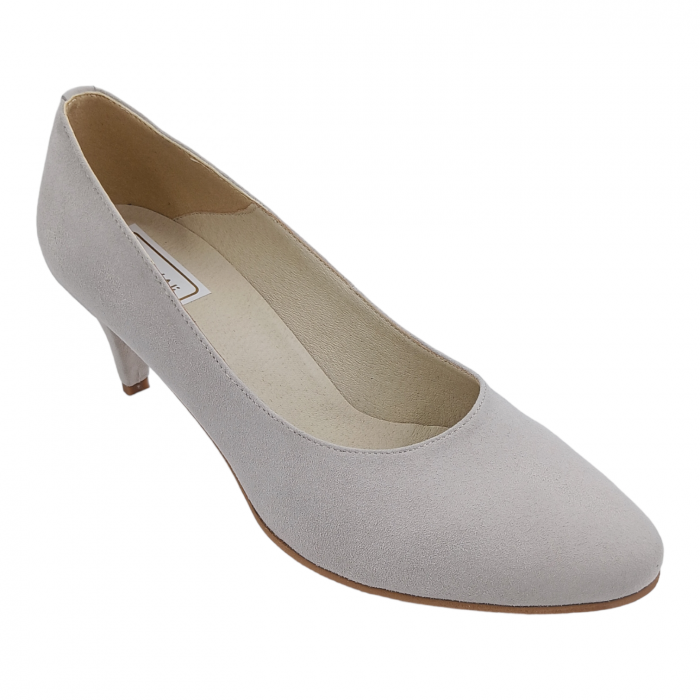 Pantofi damă eleganți, piele naturală velur, toc cui, gri-bej. SANDALI [2]
