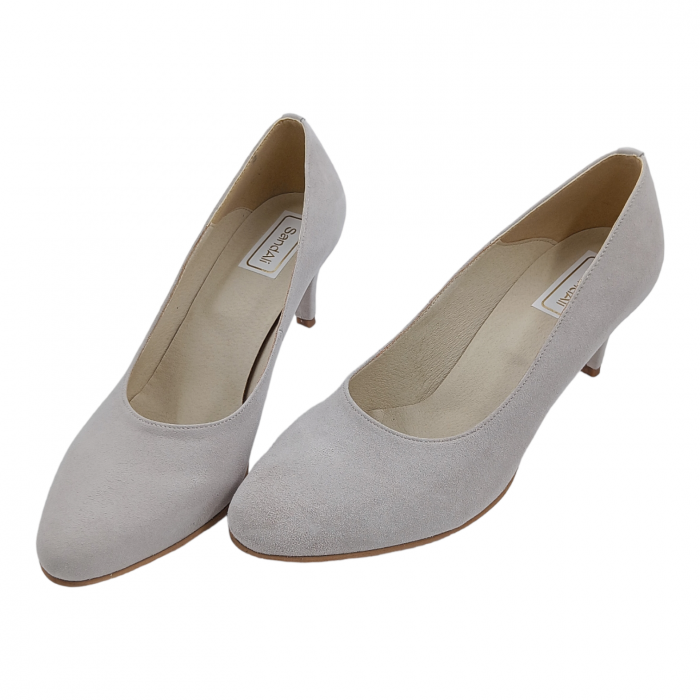 Pantofi damă eleganți, piele naturală velur, toc cui, gri-bej. SANDALI [4]