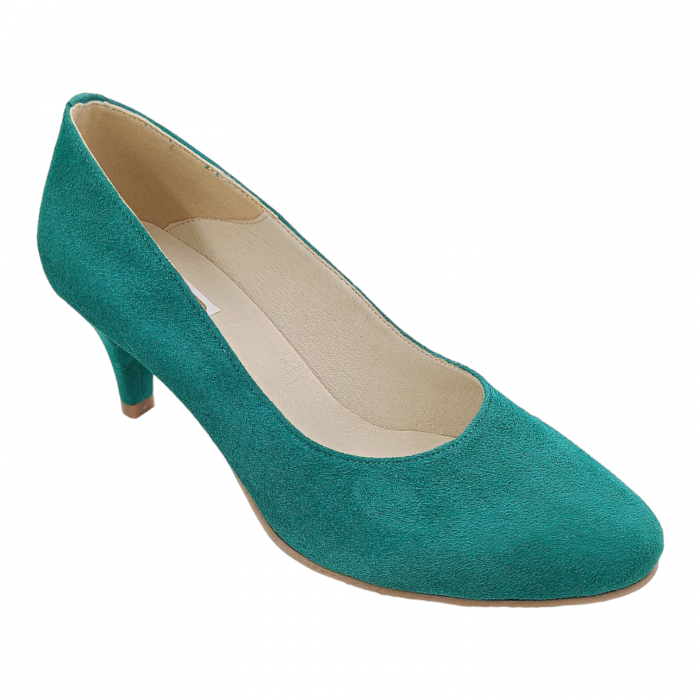 Pantofi damă eleganți, piele naturală velur, toc cui, verde. SANDALI [2]
