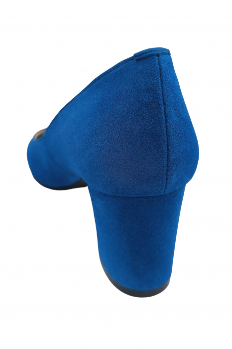 Pantofi damă eleganți, piele naturală velur, toc gros îmbracat, albastru. SANDALI [3]